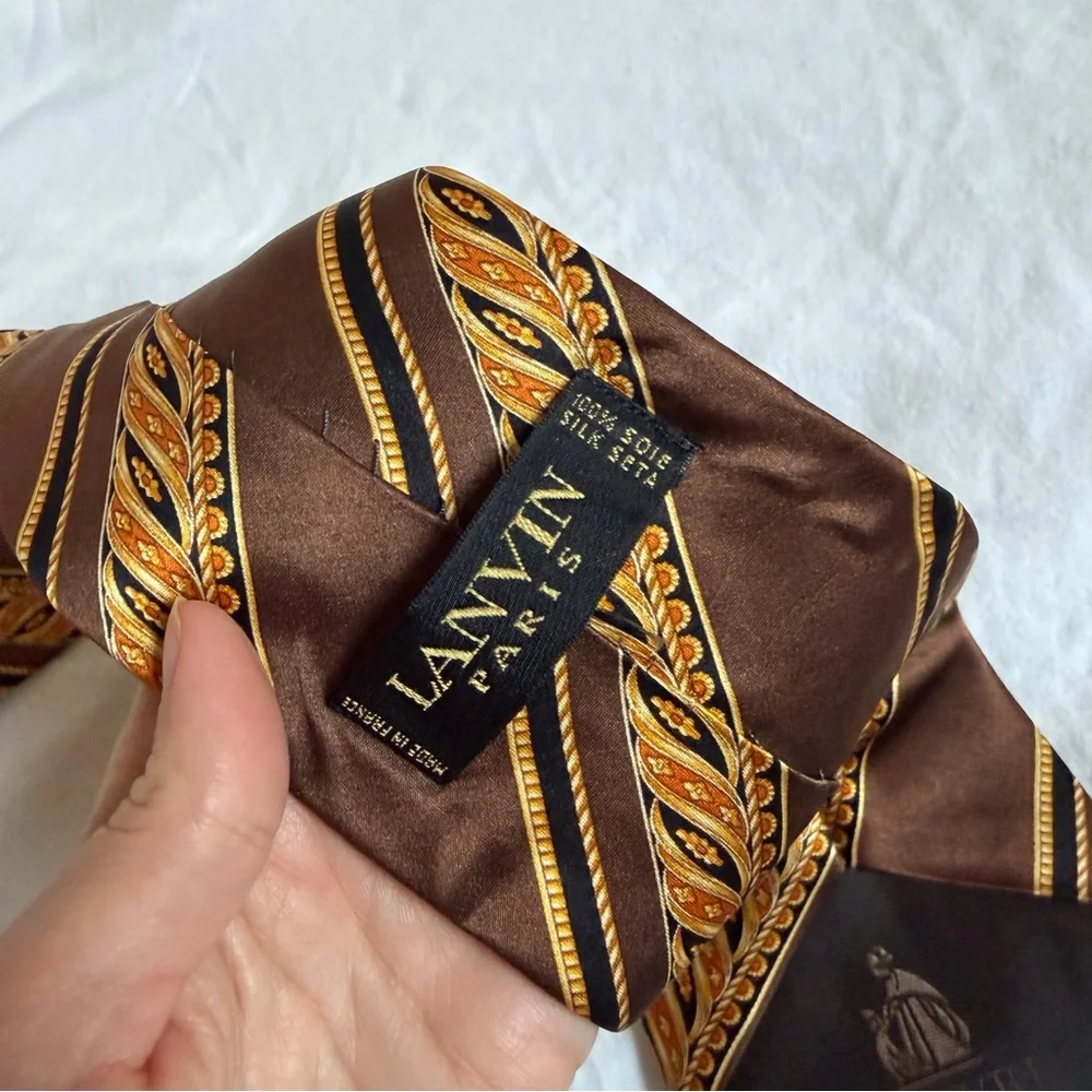 Lanvin Paris Silk Baroque Print Men’s Tie Brown Gold